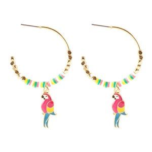 NWT *BOUTIQUE*   BEADED HOOP EARRINGS w/TROPICAL BIRD